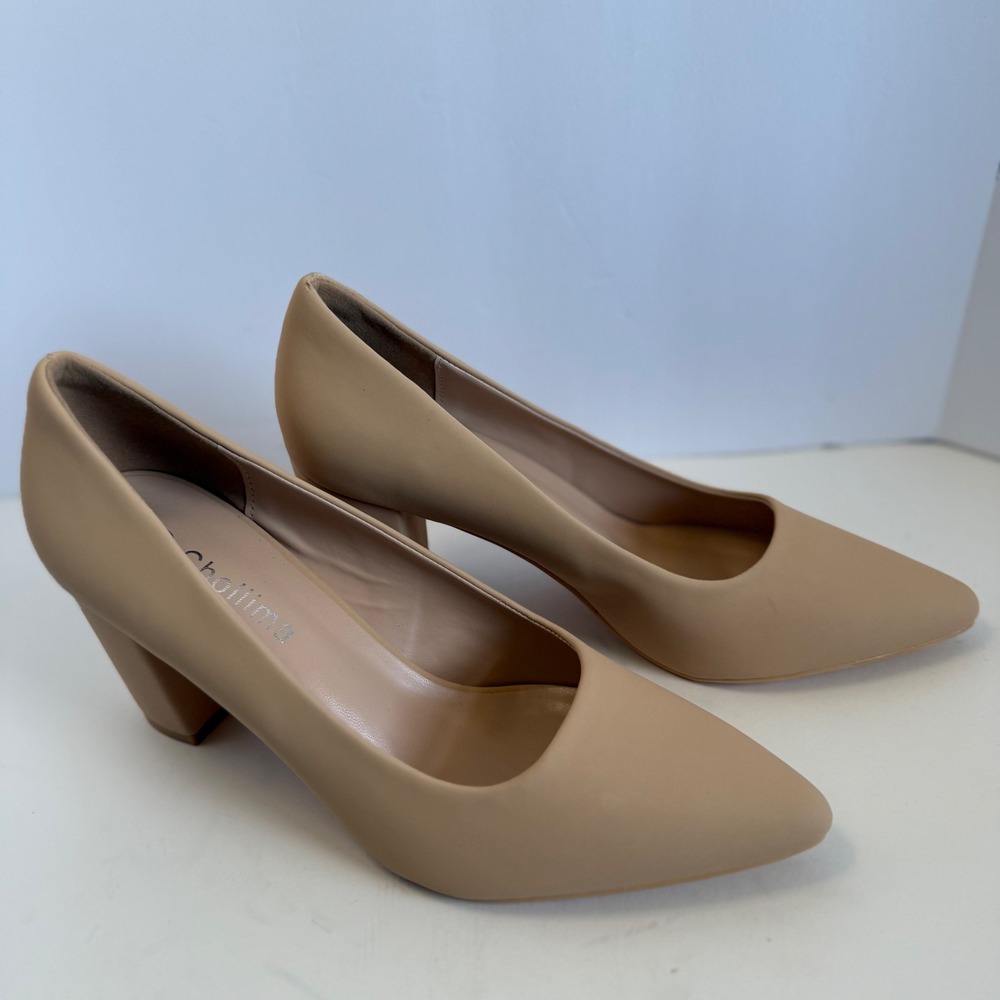 Chollima Womens Pointed Toe Block Heel Pumps Beige Tan Size 8.5 Business Dressy - Picture 10 of 11